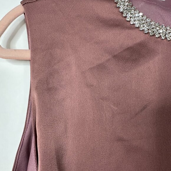 NWT Mac Duggal Rhinestone Neckline Draped Mini Dress Mauve 10 #9841 - Picture 7 of 13